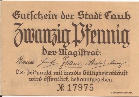 Аверс банкноты 20 fenigów (Niemcy) 1920