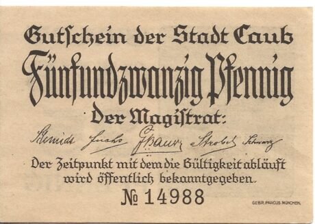 Аверс банкноты 25 fenigów (Niemcy)