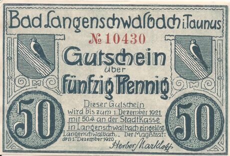 Аверс банкноты 50 fenigów (Niemcy) 1920