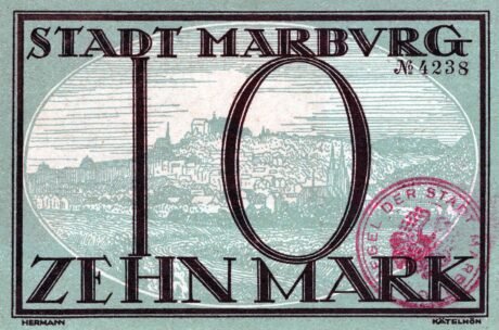 Аверс банкноты 10 marek (Niemcy) 1918