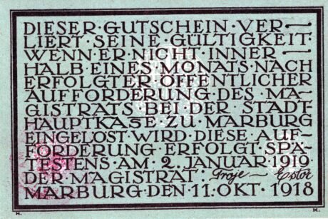 Реверс банкноты 10 marek (Niemcy) 1918