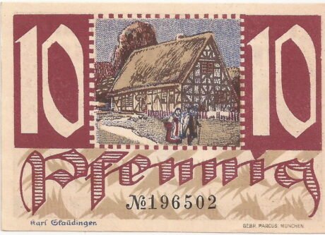 Реверс банкноты 10 fenigów (Niemcy) 1920