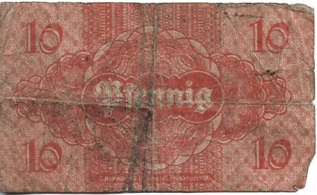 Реверс банкноты 10 fenigów (Niemcy) 1919