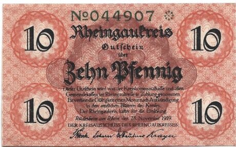 Аверс банкноты 10 fenigów (Niemcy) 1919