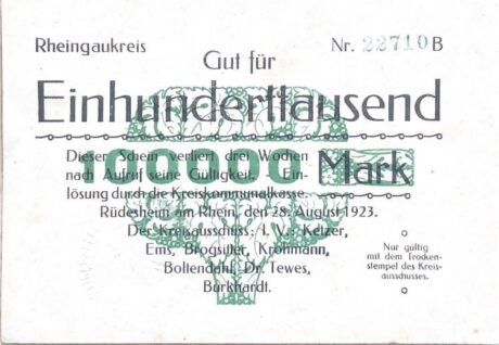 Аверс банкноты 100000 марок (Германия) 1923 года