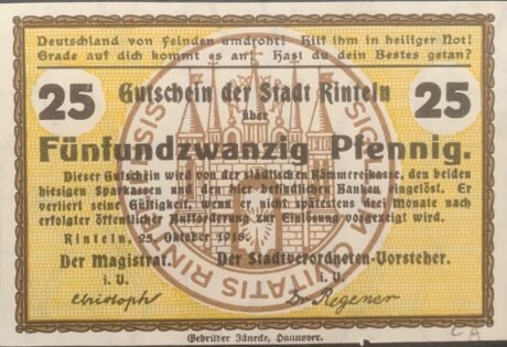 Аверс банкноты 25 fenigów (Niemcy) 1918