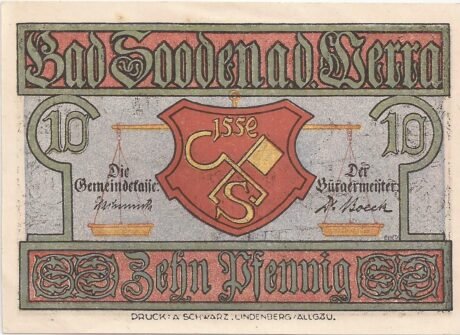 Аверс банкноты 10 fenigów (Niemcy) 1921