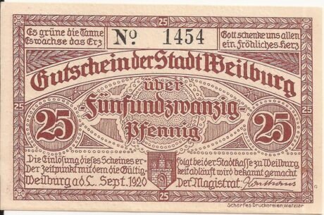 Аверс банкноты 25 fenigów (Niemcy) 1920