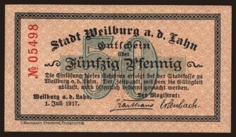 Аверс банкноты 50 fenigów (Niemcy) 1918