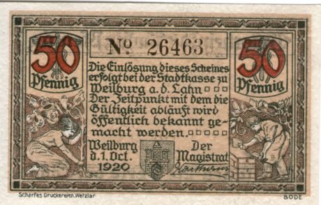 Аверс банкноты 50 fenigów (Niemcy) 1920