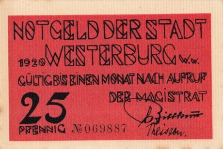 Аверс банкноты 25 fenigów (Niemcy) 1920