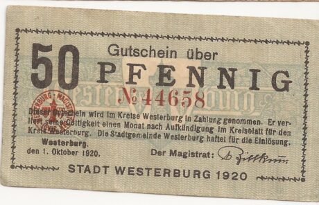 Аверс банкноты 50 fenigów (Niemcy) 1920