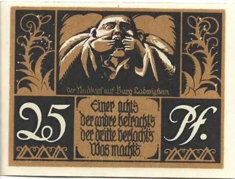 Реверс банкноты 25 fenigów Jugendburg Ludwigstein (Niemcy) 1921