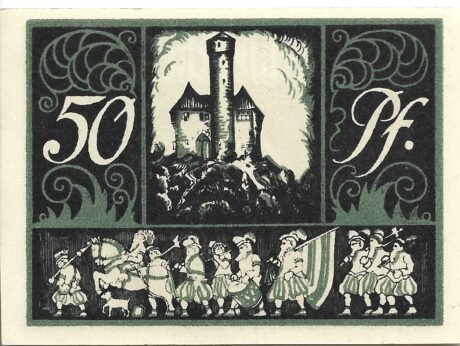 Реверс банкноты 50 fenigów Jugendburg Ludwigstein (Niemcy) 1921