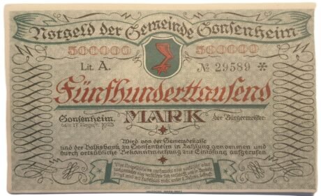 Аверс банкноты 500000 марок Gonsenheim (Германия) 1923 года