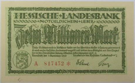 Аверс банкноты 10000000 марок Hessische Landesbank (Германия) 1923 года