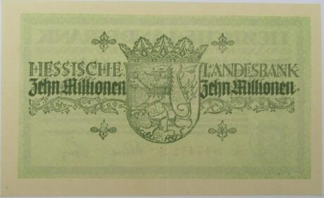 Реверс банкноты 10000000 марок Hessische Landesbank (Германия) 1923 года