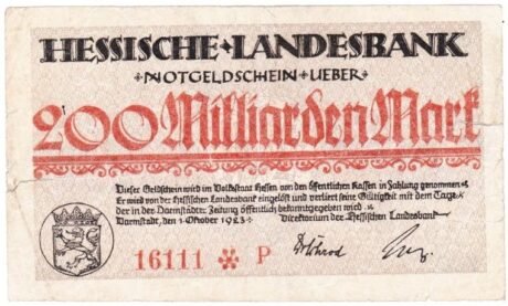 Аверс банкноты 200000000000 марок Hessische Landesbank (Германия) 1923 года