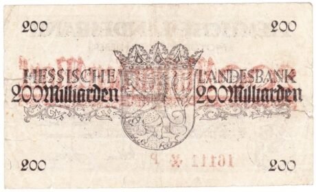 Реверс банкноты 200000000000 марок Hessische Landesbank (Германия) 1923 года