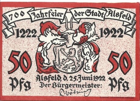Аверс банкноты 50 fenigów (Niemcy) 1922