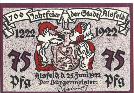 Аверс банкноты 75 пфеннигов (Германия) 1922 года