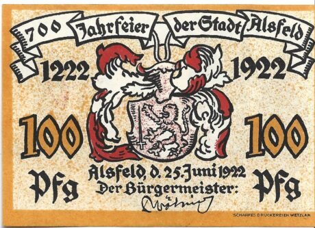 Аверс банкноты 100 fenigów (Niemcy) 1922