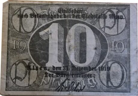 Аверс банкноты 10 fenigów (Niemcy) 1919