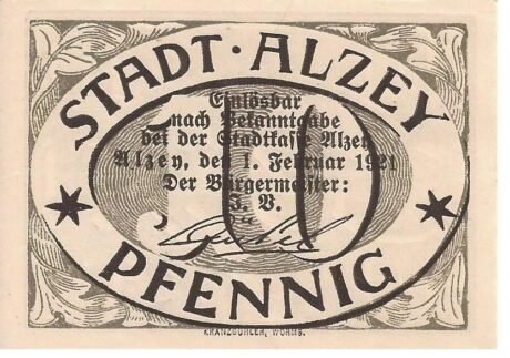 Аверс банкноты 10 fenigów (Niemcy) 1921