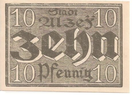 Реверс банкноты 10 fenigów (Niemcy) 1921