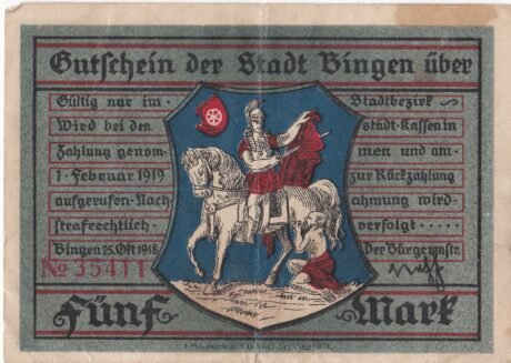 Аверс банкноты 5 marek (Niemcy) 1918