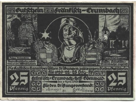 Аверс банкноты 25 fenigów Hannöverische Stiftungen (Niemcy) 1921