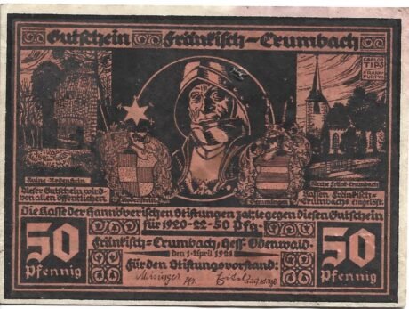 Аверс банкноты 50 fenigów Hannöverische Stiftungen (Niemcy) 1921