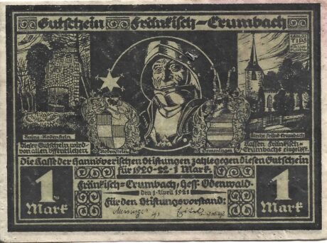 Аверс банкноты 1 marka Hannöverische Stiftungen (Niemcy) 1921