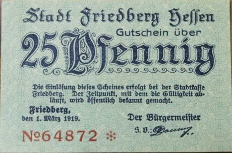 Аверс банкноты 25 пфеннигов (Германия) 1919 года