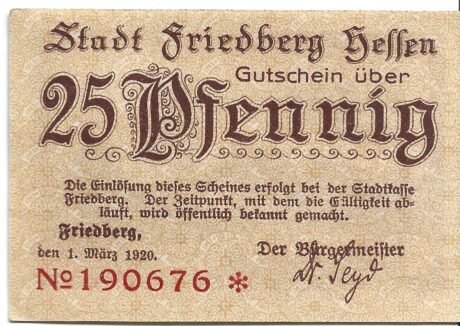 Аверс банкноты 25 fenigów (Niemcy) 1920