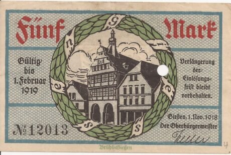 Аверс банкноты 5 marek (Niemcy) 1918