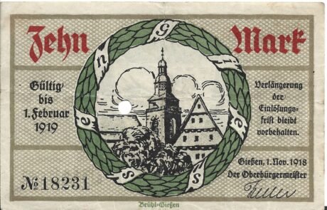 Аверс банкноты 10 marek (Niemcy) 1918