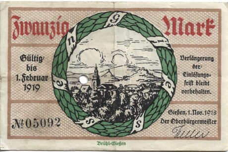 Аверс банкноты 20 marek (Niemcy) 1918