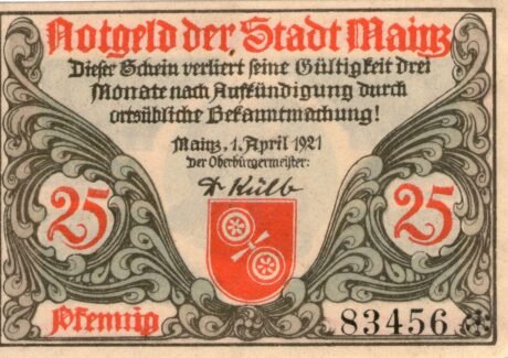 Аверс банкноты 25 пфеннигов (Германия) 1921 года