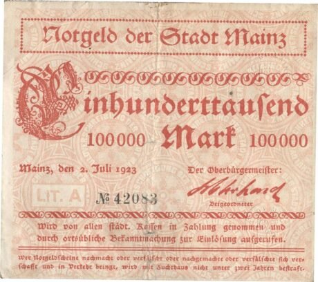 Аверс банкноты 100000 marek (Niemcy) 1923