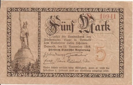 Аверс банкноты 5 marek (Niemcy) 1918