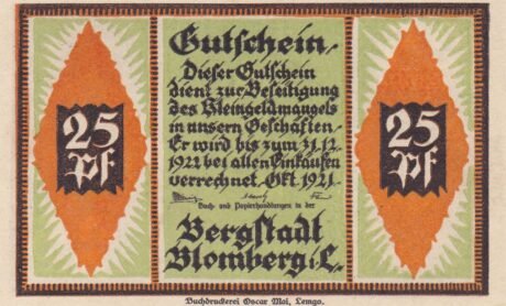 Аверс банкноты 25 fenigów (Niemcy) 1921