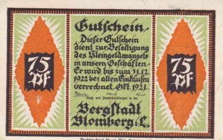 Аверс банкноты 75 fenigów (Niemcy) 1921