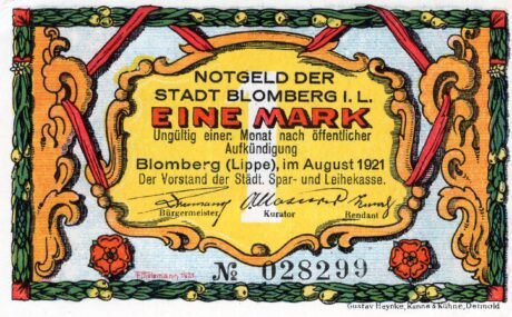 Аверс банкноты 1 marka (Niemcy) 1921