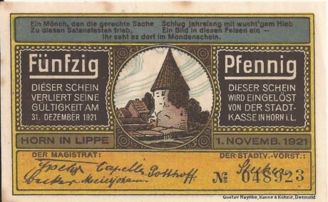 Аверс банкноты 50 fenigów (Niemcy) 1921