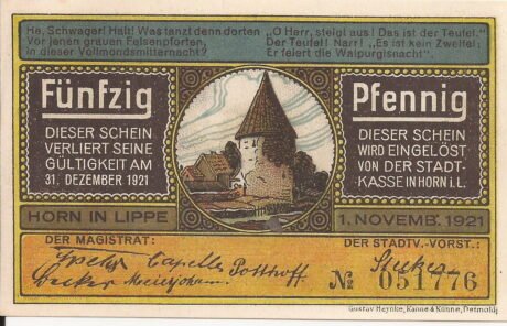 Аверс банкноты 50 fenigów (Niemcy) 1921