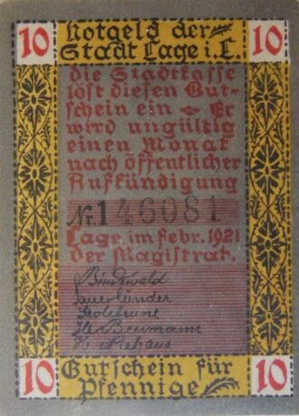 Аверс банкноты 10 пфеннигов (Германия) 1921 года