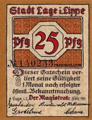Аверс банкноты 25 fenigów (Niemcy) 1921