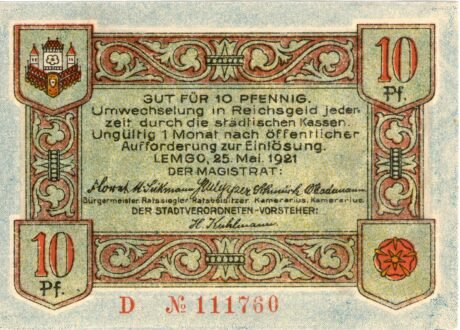 Аверс банкноты 10 пфеннигов (Германия) 1921 года