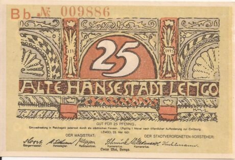 Аверс банкноты 25 fenigów (Niemcy) 1921